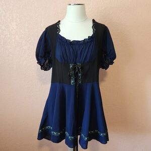 Dolls Kill Widow Black Navy Underbust Corset Dirndl Oktoberfest Mini Dress